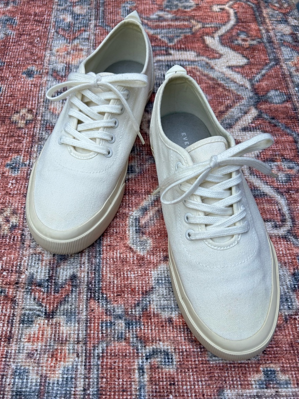 Everlane The Forever Sneaker Lace-Up Tennis Shoe Cream Organic Cotton | Size 8